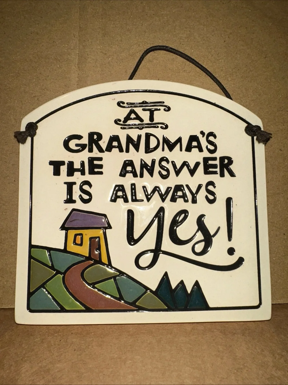 At Grandma's The Answer Is Always Yes Ceramic Wall Plaque - White